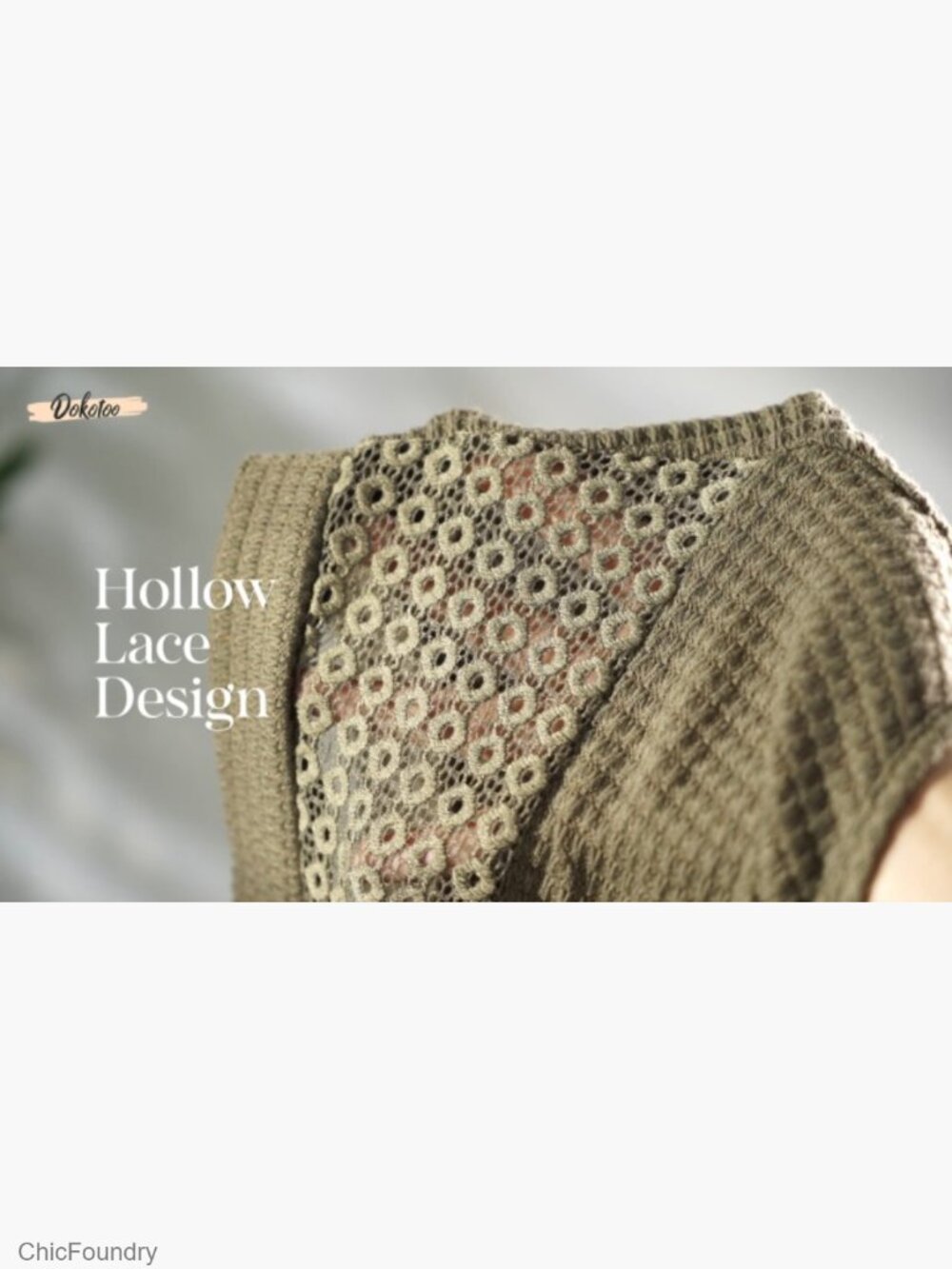 Waffle Knit Lace Sleeve Short Sleeve T-Shirt Loose Fit Summer Top - Picture 7 of 7